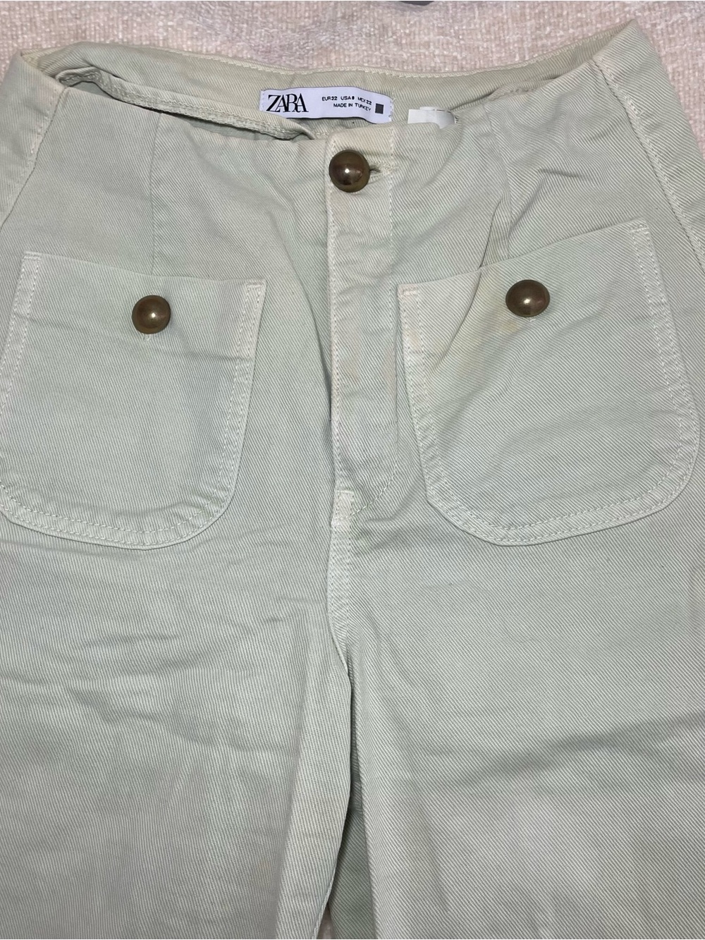 Zara Woman Mint Green Wide-Leg Jeans Front Patch pockets size 2 100% cotton - Picture 3 of 12